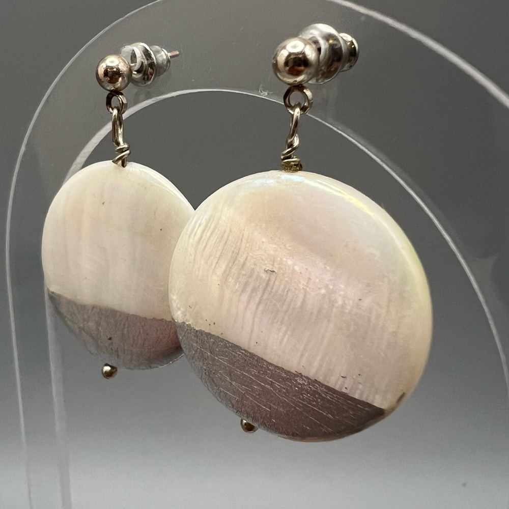 Silver Dipped Shell Style Dangle Earrings - image 3